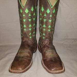 Horse Power Western Boots Mens Square Inlay Roper Toast Bison HP1783